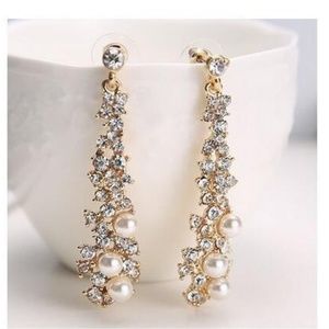 Faux Pearl and Rhinestone Chandelier Earrings